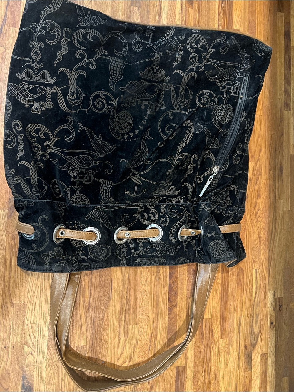 Prada Black Suede Tote with Brown Leather Handles - Picture 4 of 9